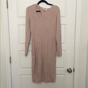 No Boundaries Pink Ribbed Asymmetrical Neck Long Sleeve Dress